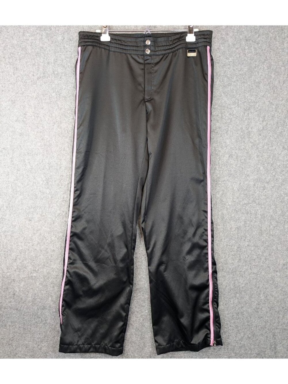 Nike Track Pants Mens Size Large Black Pink Stripe Elastic Waist Zipper Ankle